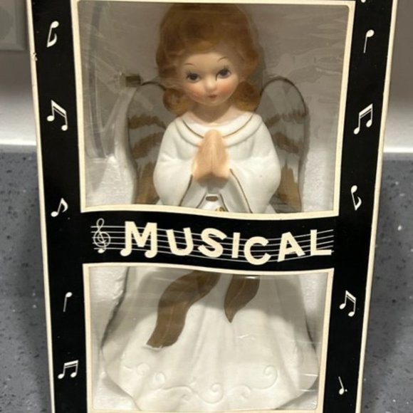 Vintage Wind Up Porcelain Angel Praying Musical Figure Berman & Anderson NIB NEW - Picture 2 of 5